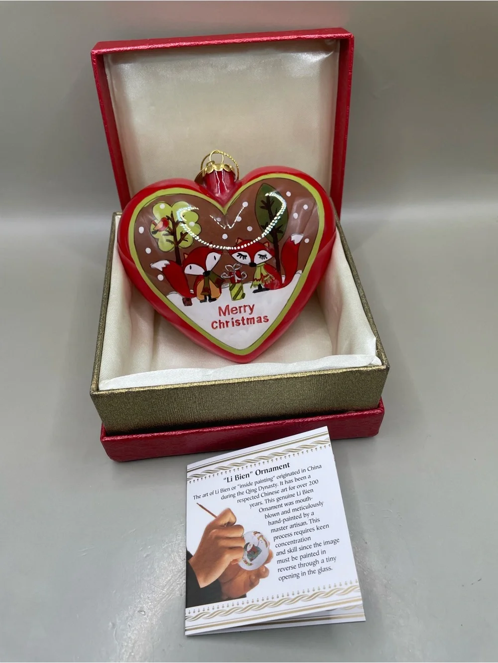 Pier 1 Li Bien Christmas 4x3.5” Ornament 2014 Heart Fox Birds NIB